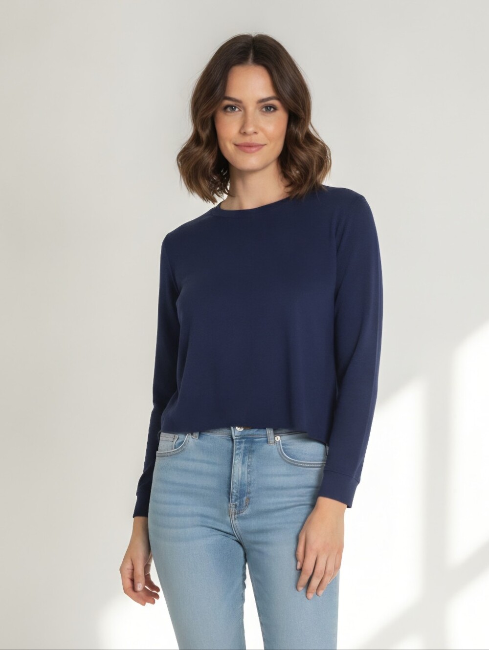 Agnes & Dora Navy Long Sleeve Cropped Crew Tee